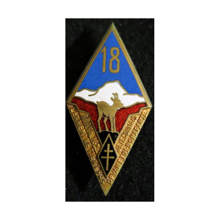 18° RI : Insigne métallique du 18° régiment d’infanterie de fabrication Drago Beranger en émail plat
