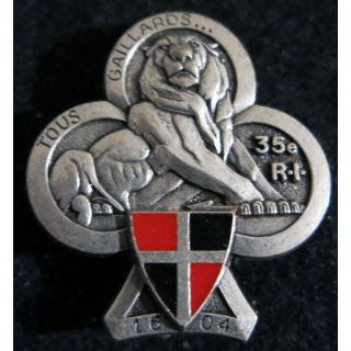 35° RI : Insigne métallique du 35° régiment d'infanterie de fabrication Delsart Sens G. 913 dos guilloché