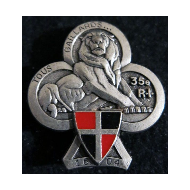 35° RI : Insigne métallique du 35° régiment d'infanterie de fabrication Delsart Sens G. 913 dos guilloché