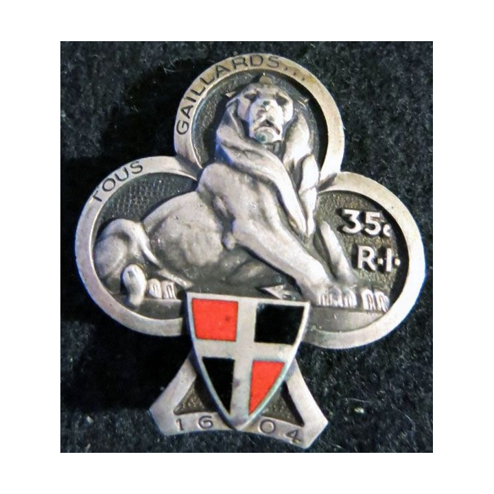 35° RI : insigne métallique du 35° régiment d'infanterie Drago O. M déposé en émail