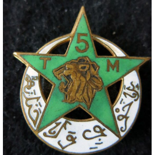5° RTM : insigne métallique du 5° régiment de tirailleurs marocains fabrication Drago Paris H. 138 en émail