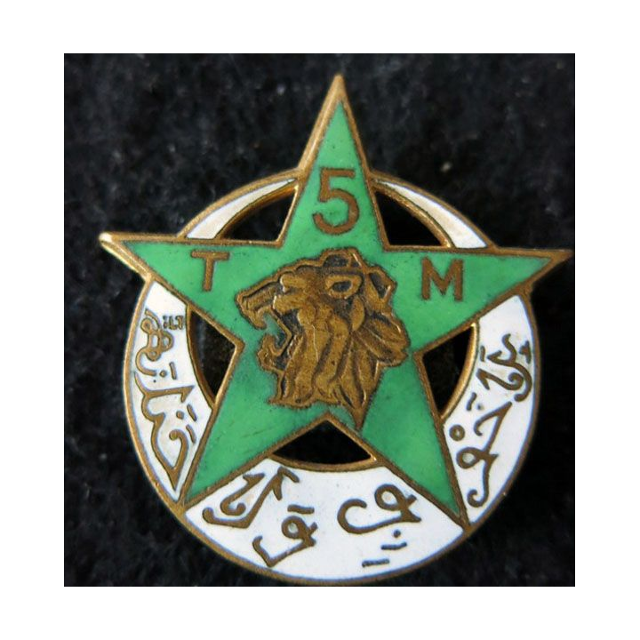 5° RTM : insigne métallique du 5° régiment de tirailleurs marocains fabrication Drago Paris H. 138 en émail