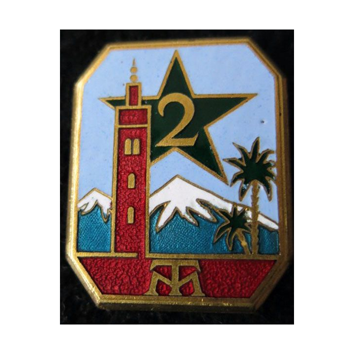 2° RTM : insigne métallique du 2° régiment de tirailleurs marocains Drago Béranger en émail plat