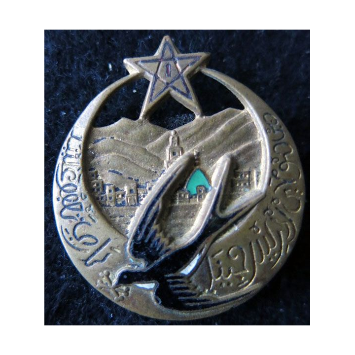 1° RTM : insigne métallique du 1° régiment de tirailleurs marocains type 4  Drago O.M déposé en émail