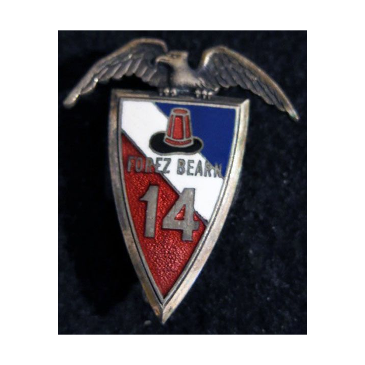 14° RI : Insigne métallique du 14° régiment d'infanterie Drago Béranger en émail sans nom de batailles