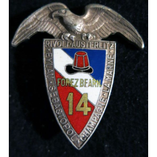 14° RI : Insigne métallique du 14° régiment d'infanterie Forez Béarn Drago Paris en émail
