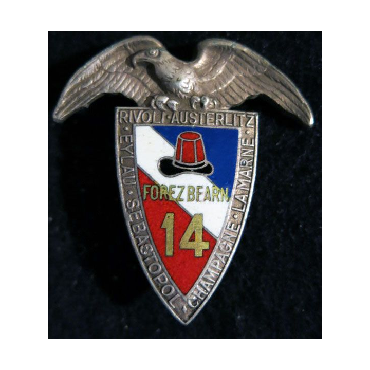14° RI : Insigne métallique du 14° régiment d'infanterie Forez Béarn Drago Paris en émail