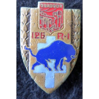 126° RI : insigne métallique du 126° régiment d'infanterie ORADOUR de fabrication Drago O.M H. 283 en émail