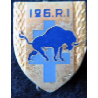 126° RI : insigne métallique du 126° régiment d'infanterie  de fabrication Drago Paris G. 1557 en émail