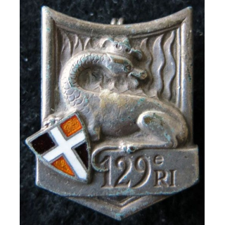 129° RI : Insigne métallique du 129° régiment d'infanterie de fabrication Drago Paris G. 429