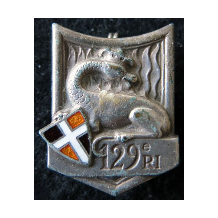 129° RI : Insigne métallique du 129° régiment d'infanterie de fabrication Drago Paris G. 429