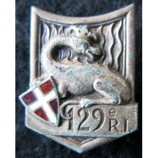 129° RI : Insigne métallique du 129° régiment d'infanterie de fabrication Drago Paris G. 429 en émail