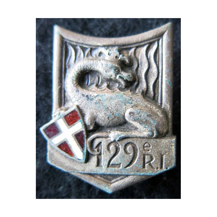 129° RI : Insigne métallique du 129° régiment d'infanterie de fabrication Drago Paris G. 429 en émail