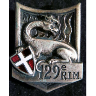 129° RIM : Insigne métallique du 129° régiment d'infanterie motorisé ABP G. 429 quartiers inversés en émail