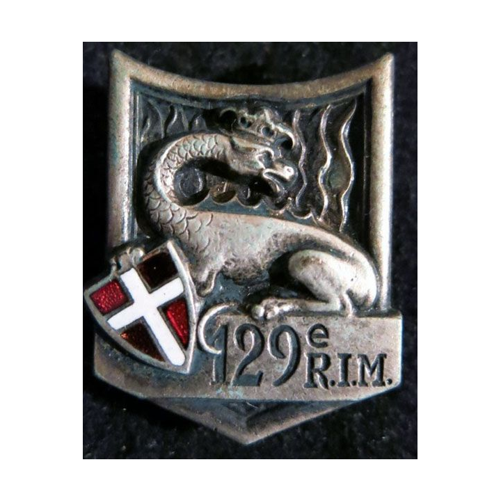 129° RIM : Insigne métallique du 129° régiment d'infanterie motorisé ABP G. 429 quartiers inversés en émail
