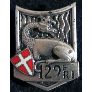 129° RI : Insigne métallique du 129° régiment d'infanterie de fabrication Andor en émail