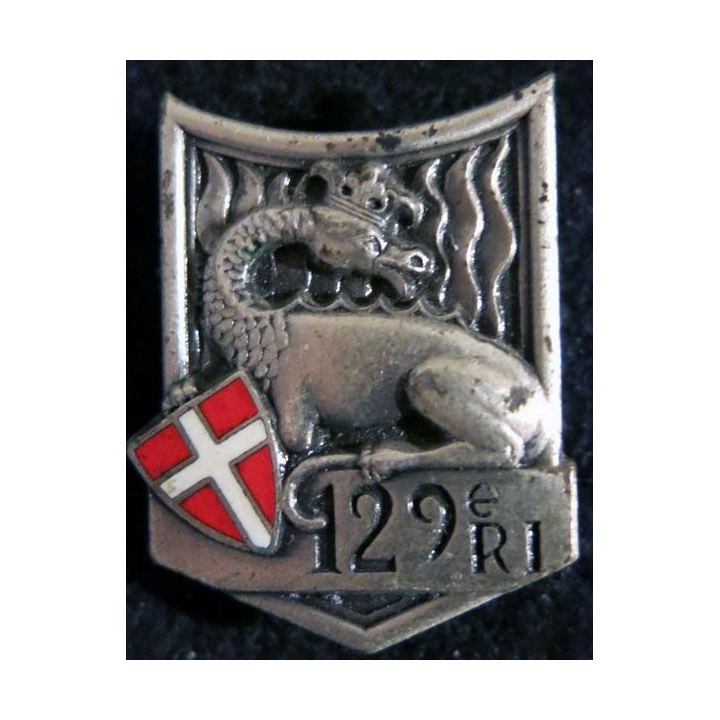 129° RI : Insigne métallique du 129° régiment d'infanterie de fabrication Andor en émail