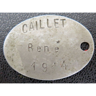 plaque métallique attribuée en 1914 à René Caillet Seine 4°B°au 1042