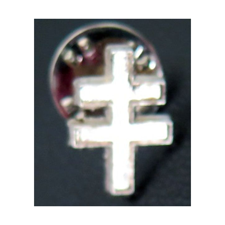 PIN'S : croix de Lorraine en métal argenté 1,5 cm de huteur