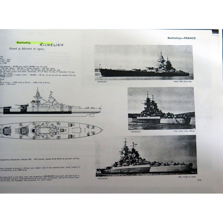 La Flotte française en 1952 extraits photocopiés de Jane's fighting ships
