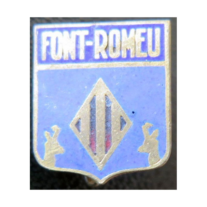insigne blason en émail de la ville de Font-Romeu 14 x 18 mm chamois