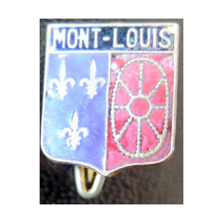 BLASON MONT-LOUIS : boutonnière en émail de la ville de Mont Louis 11 x 14 mm épingle