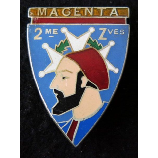 2° RZ : insigne métallique du 2° régiment de zouaves de fabrication Mourgeon Paris retirage résine