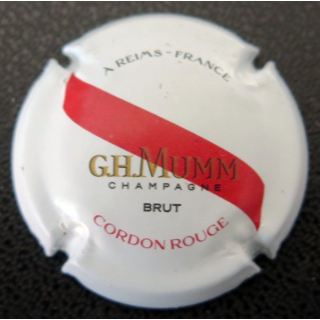 Capsule Muselet champagne G. H. MUMM & C° n° 162 brut, blanc, barre rouge