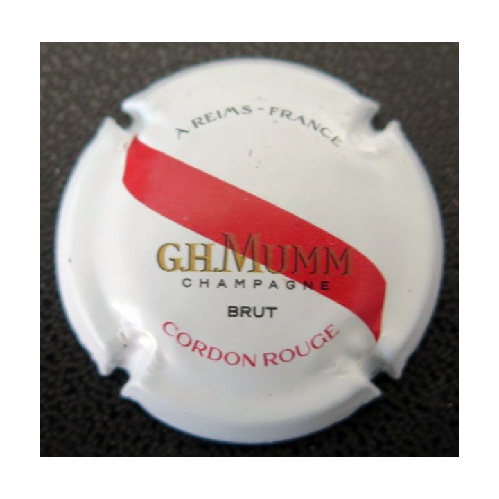Capsule Muselet champagne G. H. MUMM & C° n° 162 brut, blanc, barre rouge