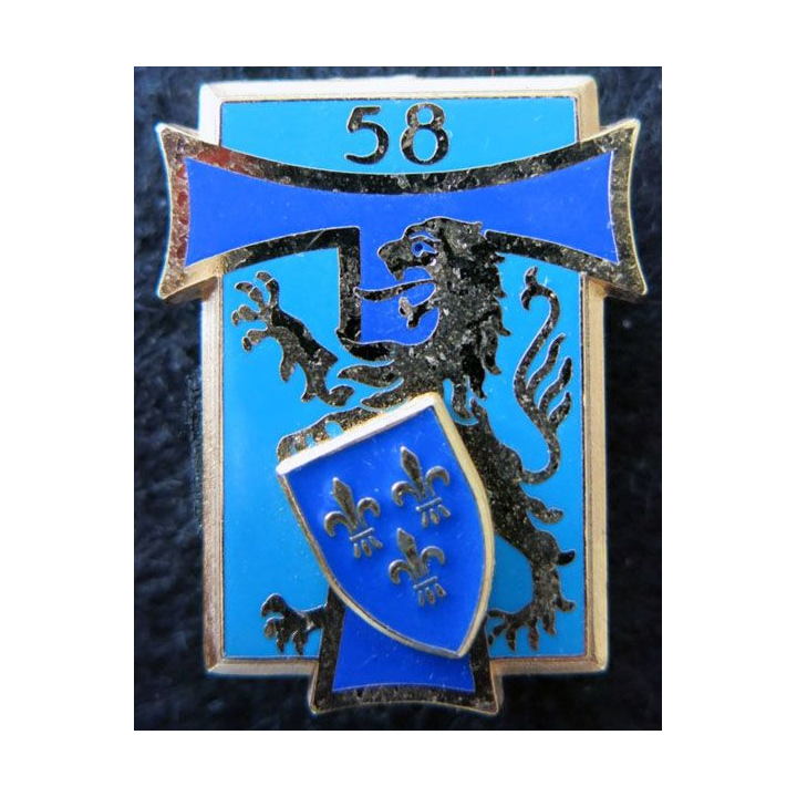 58° RT : insigne du 58° régiment des transmissions de fabrication Delsart Sens G. 1914