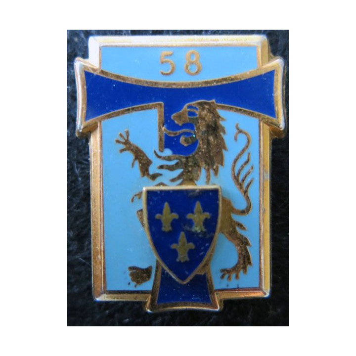 58° RT : insigne du 58° régiment des transmissions de fabrication Fraisse Paris G. 1914