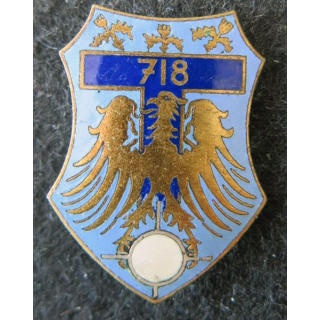718° CT : insigne métallique de la 718° compagnie de transmissions de fabrication Drago Paris G. 2088  en émail