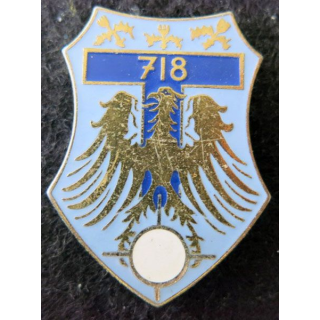 718° CT : insigne métallique de la 718° compagnie de transmissions de fabrication Drago Paris G. 2088  en émail