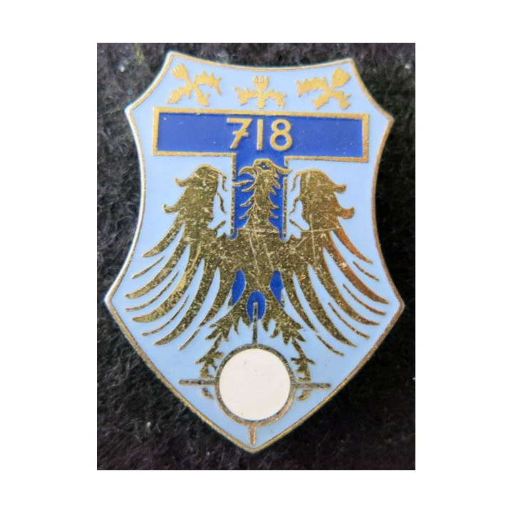 718° CT : insigne métallique de la 718° compagnie de transmissions de fabrication Drago Paris G. 2088  en émail