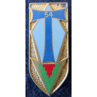 54° RT : insigne du 54° régiment de transmissions de fabrication Drago Paris G. 2168 T de couleur bleu moyen