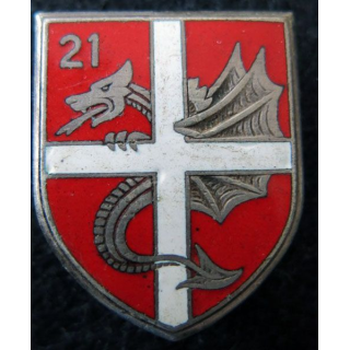 21° RD : insigne métallique du 21° régiment de dragons de fabrication Drago Paris G. 1294 en émail