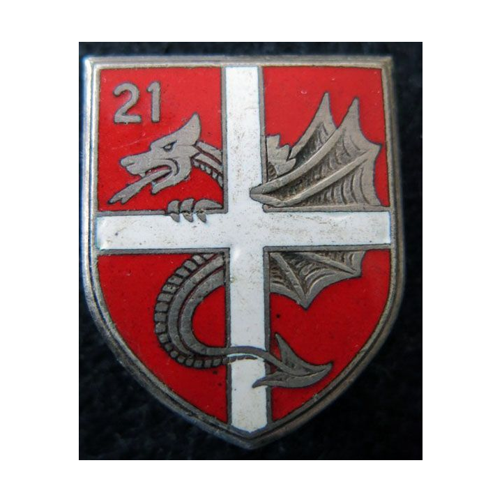 21° RD : insigne métallique du 21° régiment de dragons de fabrication Drago Paris G. 1294 en émail