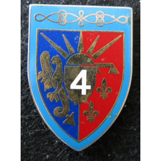 4° RH : insigne métallique du 4° régiment de hussards Boussemart G. 441 épingle cassée