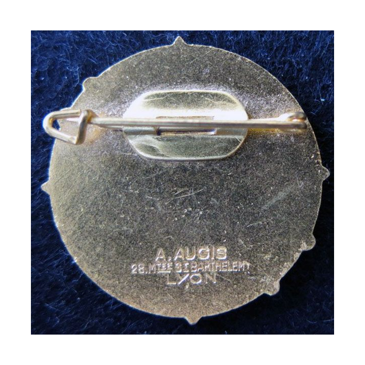BA 185 : insigne métallique de la base aérienne 185 de Hao de fabrication Augis Lyon dos lisse doré en émail