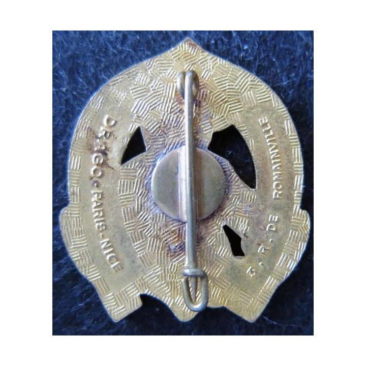 555° CM EO : insigne métallique de la  555° Compagnie Muletière en Extrême Orient Drago Romainville émail
