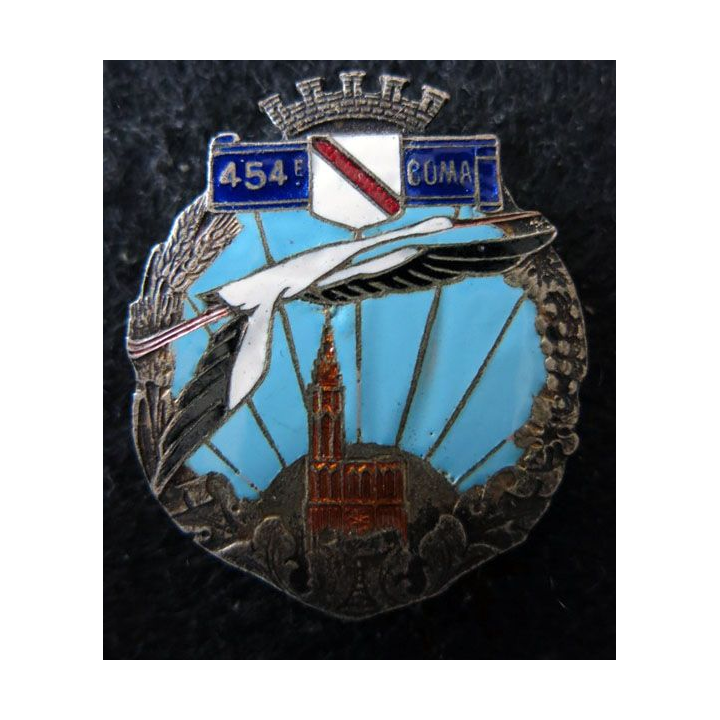 454° COMA : insigne de la 454° section des commis ouvriers militaires d'administration fabrication Isler émail