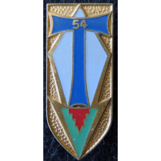 54° RT : insigne du 54° régiment de transmissions de fabrication Drago Paris G. 2168 T de couleur bleu moyen