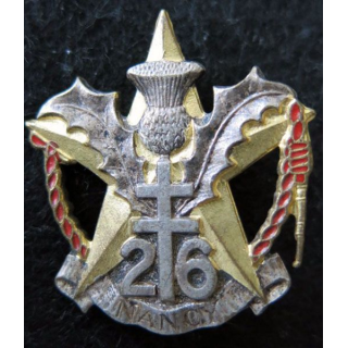 26° RI : Insigne métallique du 26° régiment d'infanterie Drago  peint