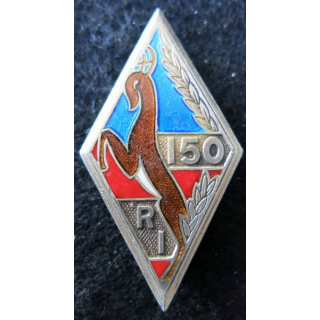 150° RI : Insigne métallique du 150° régiment d'infanterie de fabrication Drago Paris G. 460 en argent
