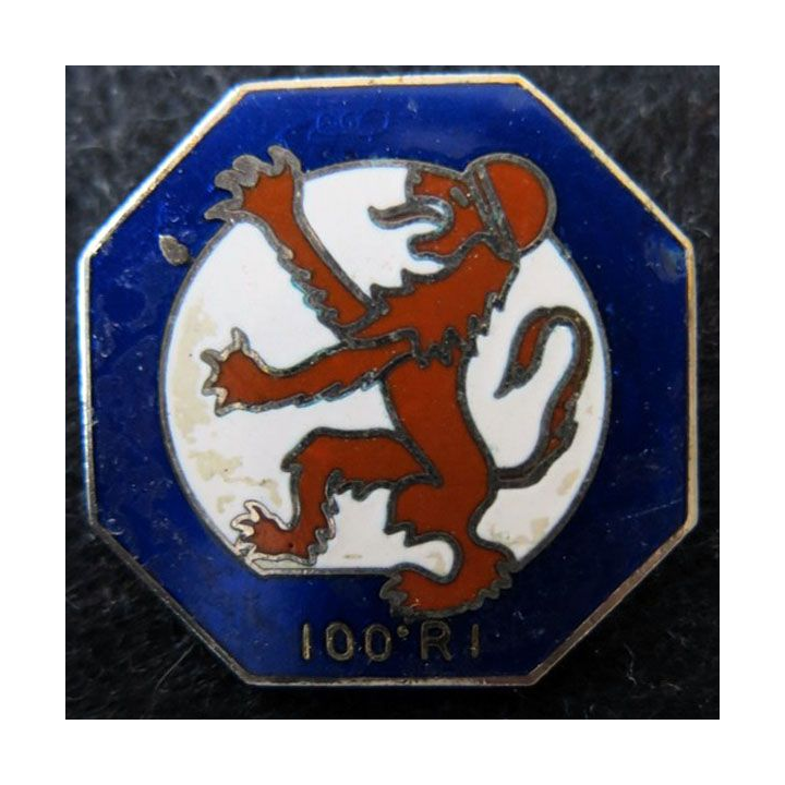 100° RI : insigne métallique du 100° régiment d'infanterie de fabrication non spécifiée G. 2625 en émail