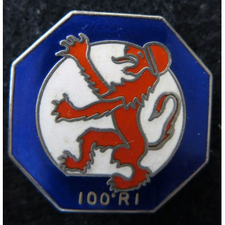 100° RI : insigne métallique du 100° régiment d'infanterie de fabrication non spécifiée G. 2625 en émail