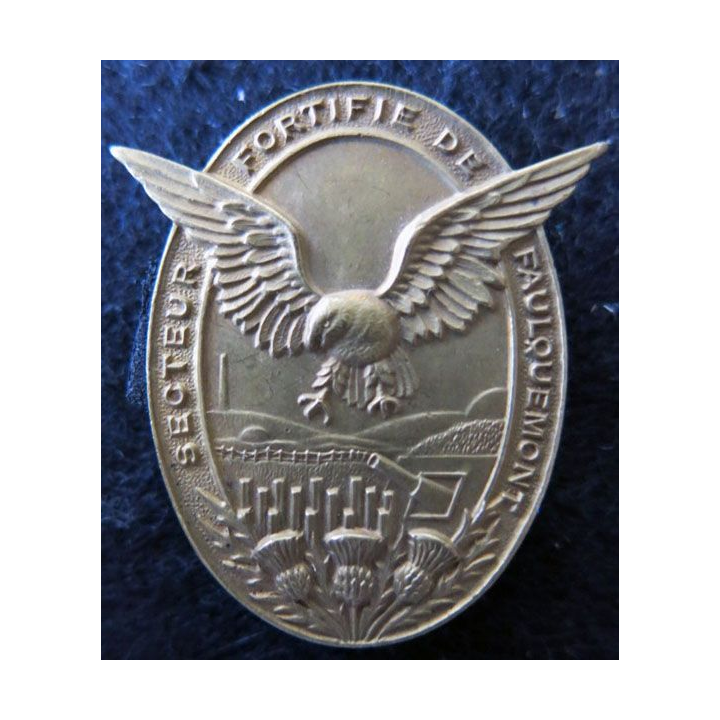 SF FAULQUEMONT: insigne métallique du secteur fortifié de Faulquemont fabricant Welter bronze