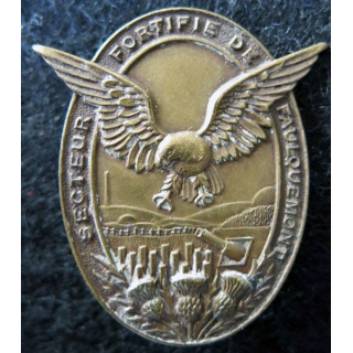 SF FAULQUEMONT: insigne métallique du secteur fortifié de Faulquemont fabricant R. Welter bronze