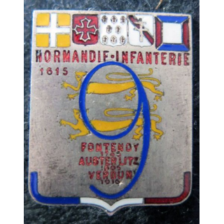 9° RI : 9° régiment d'infanterie "Normandie Infanterie" de fabrication Chobillon Paris en émail poinçon carré