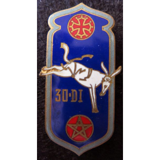 30° DI : Insigne métallique de la 30° division d’infanterie Maroc de fabrication Drago Paris G. 1445 en émail